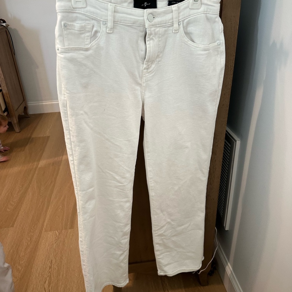 7 For All Mankind Cream Ankle Jeans
